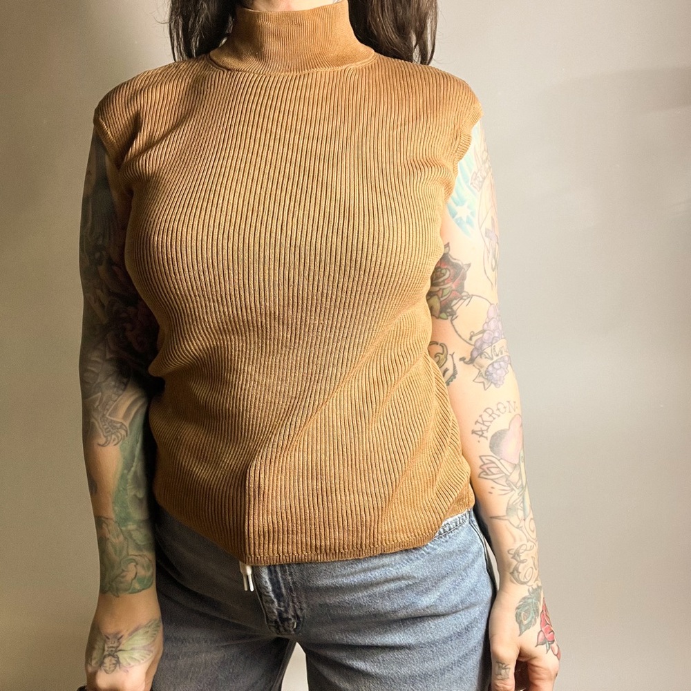 NWOT Silk Cotton Coldwater Creek Ribbed Knit Mock Neck Sleeveless Sweater S
